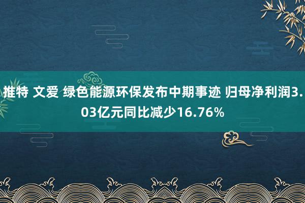 推特 文爱 绿色能源环保发布中期事迹 归母净利润3.03亿元同比减少16.76%